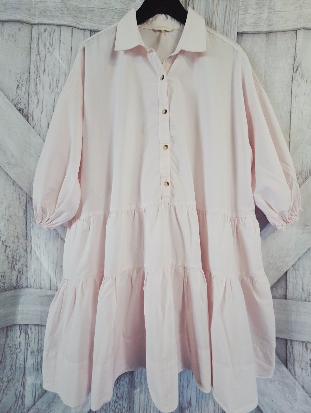 Free People Mini Misha Blush Pink Tiered Button Front Tunic Dress Size M